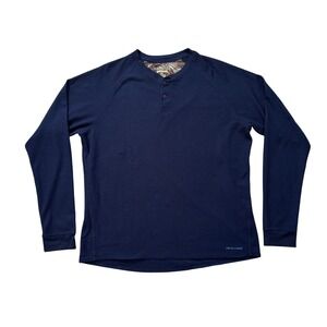 Realtree Mens XL Long Sleeve Henley Shirt Blue Camo‎ Trim Hunting Outdoors
